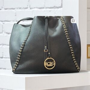 BCBG Paris Black Chain-Trim Charm Large Oversized Tote Shoulder Bag Maximalist​​